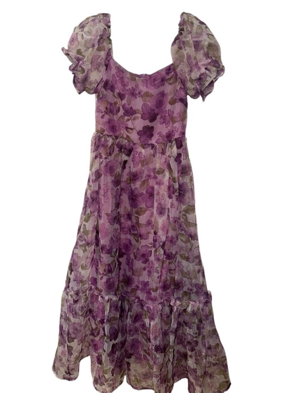 Teen Girls Floral Chiffon Maxi Dress Sz 14Y Purple Fairy Ethereal Cottage